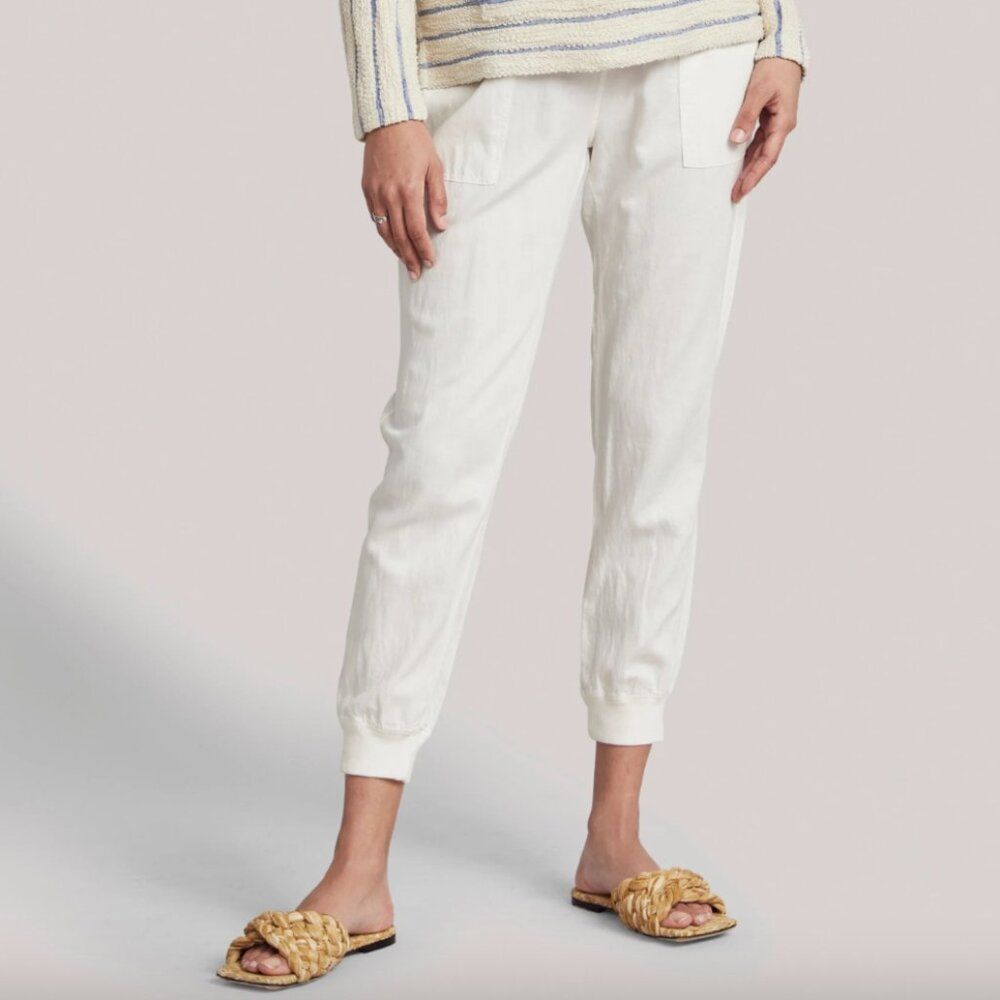 Faherty Size S Small Arlie Day Pant Joggers White Linen Blend